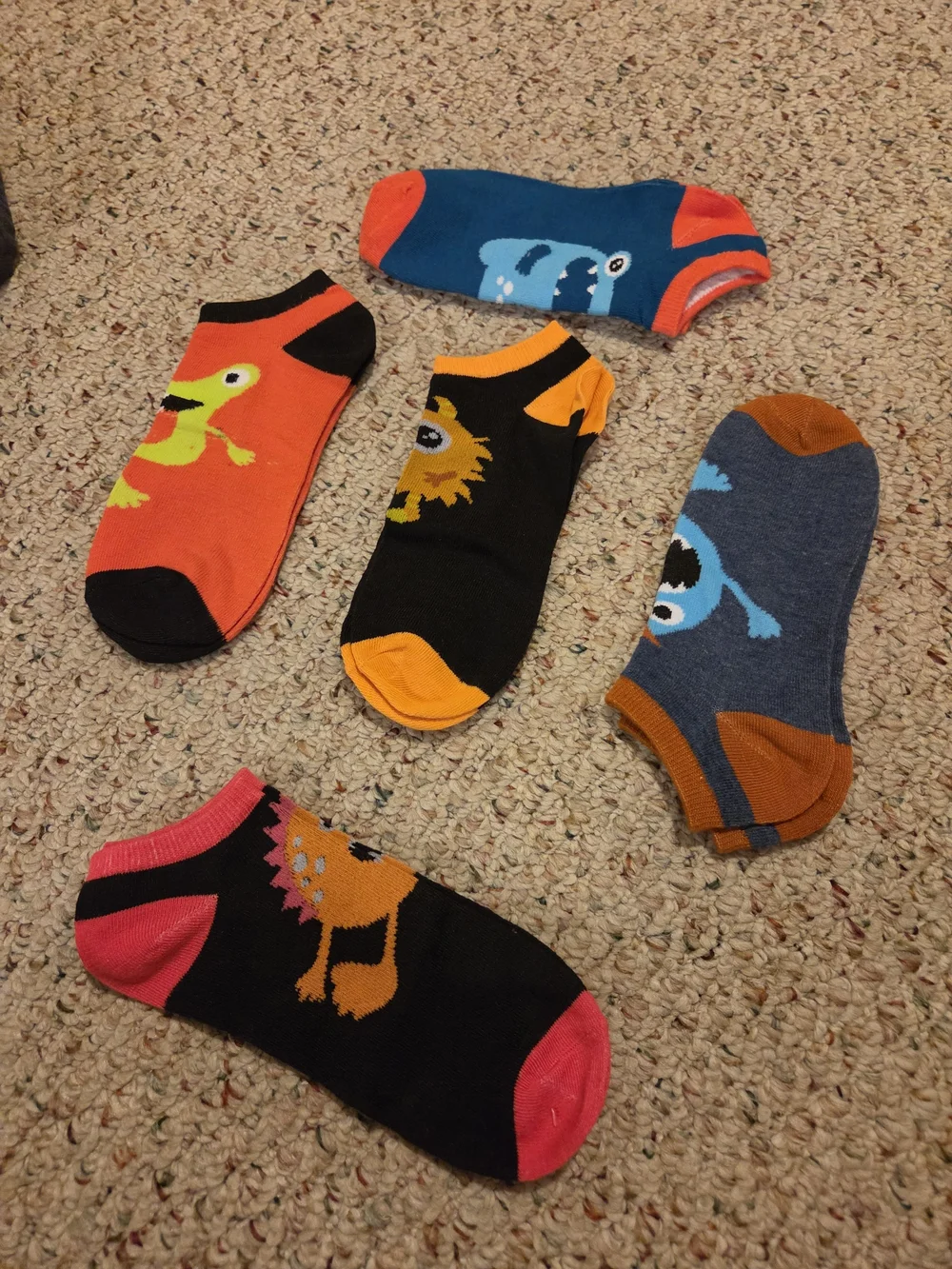 Kids No-Show Monster Socks - Blue & Orange